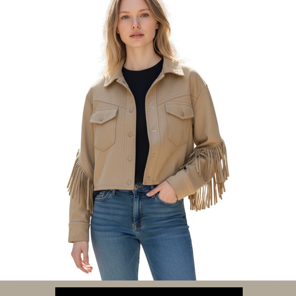 Vintage Forever 21 Tan Fringe Utility Jacket new without tags - Picture 6 of 9